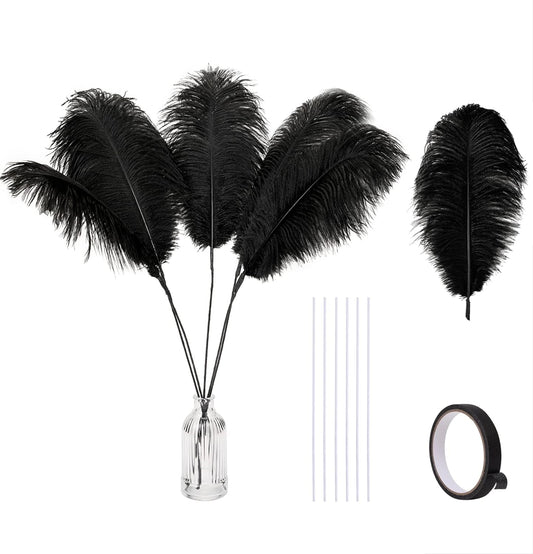 Holmgren Black Ostrich Feathers Bulk - 20pcs Making Kit 22 Inch Natural Ostrich Feathers for Vase, Floral Arrangement, Wedding Party Centerpieces and Halloween Home Decor (Black)