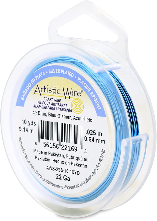 Artistic Wire, 22 Gauge Silver Plated Tarnish Resistant Colored Copper Craft Wire, Ice Blue, 10 yd