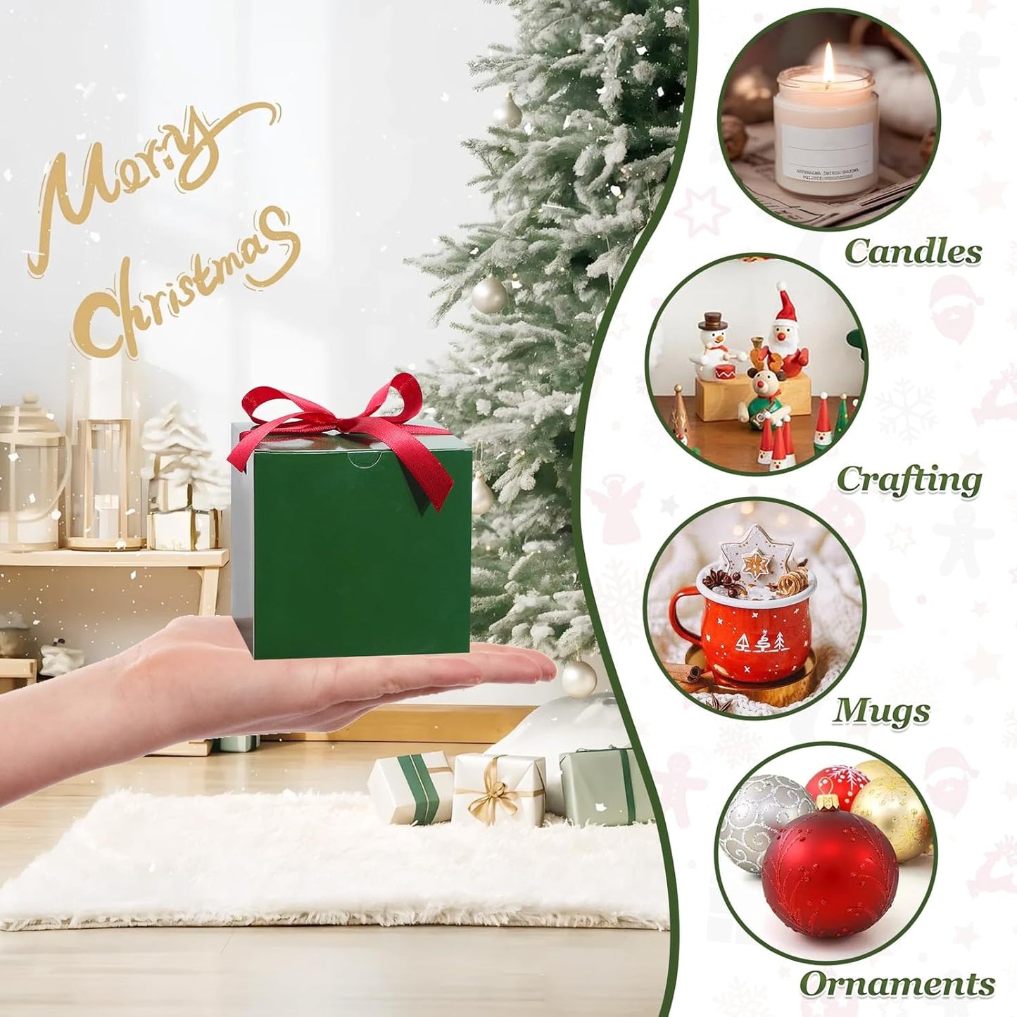 DOYIDE Small Gift Boxes, 60 Pcs 4x4x4 Inch Green Elegant Paper Box with Ribbons, Party Favor Boxes for Candy Cupcake Christmas Wedding Baby Shower Bridesmaids Birthday