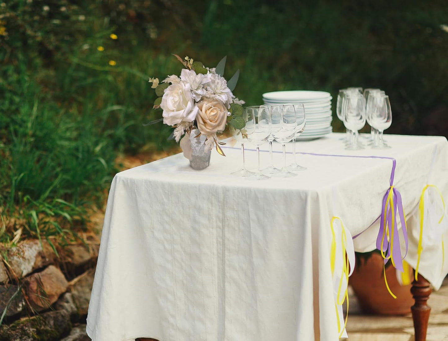 CherishedMoments Set of 6 Assorted Flower Centerpieces Mini Floral Wedding Flowers Set for Fall Wedding Table Centerpieces Decoration, White Bouquets and Home Decor