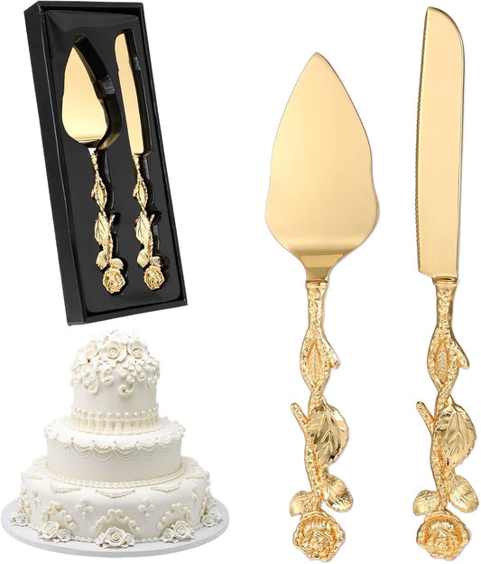 Cake Cutting Set for Wedding, Personalized Gold Cake Knife and Server Set, Custom Cake Serving Set, Engraved Pastry Pie Server Cake Pizza Cutter, Birthday Bridal Gift