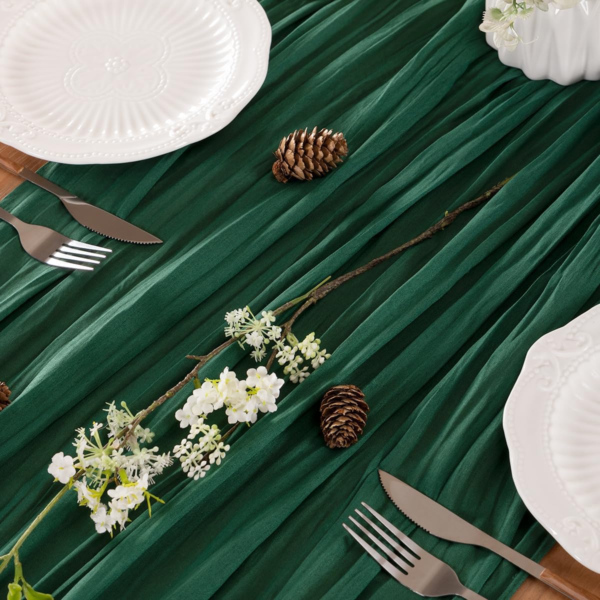 Emerald Green Table Runner Cheesecloth Table Runner 4 Pack 14FT Farmhouse Table Runners 160 Inches Fall Table Decor Dining Room Centerpiece Wedding Boho Baby Shower Birthday