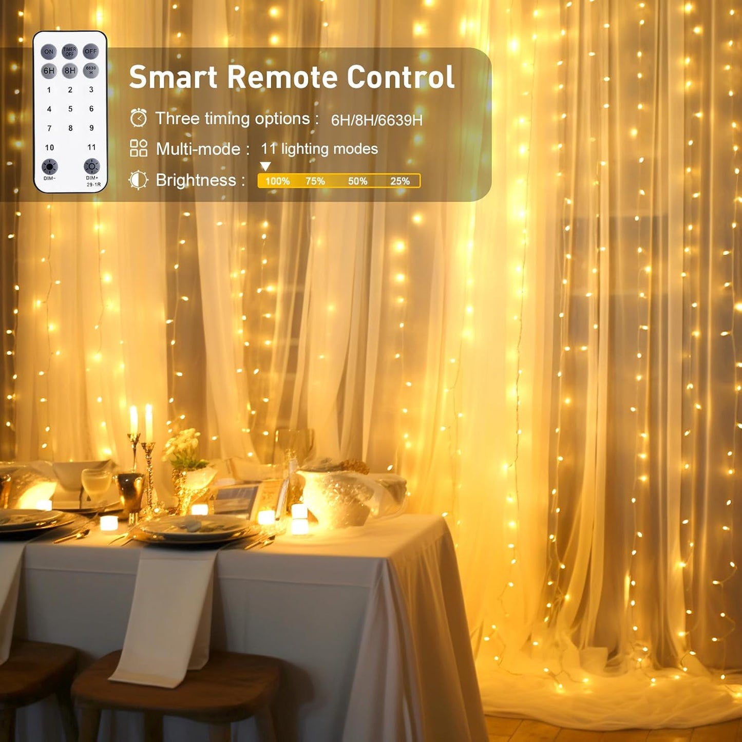 JMEXSUSS 300LED Dual Color Changing Curtain Lights with Remote, 9.8 x 9.8ft Connectable Plug in Christmas String Lights for Bedroom Backdrop Outdoor Decor, Warm White to Multicolor