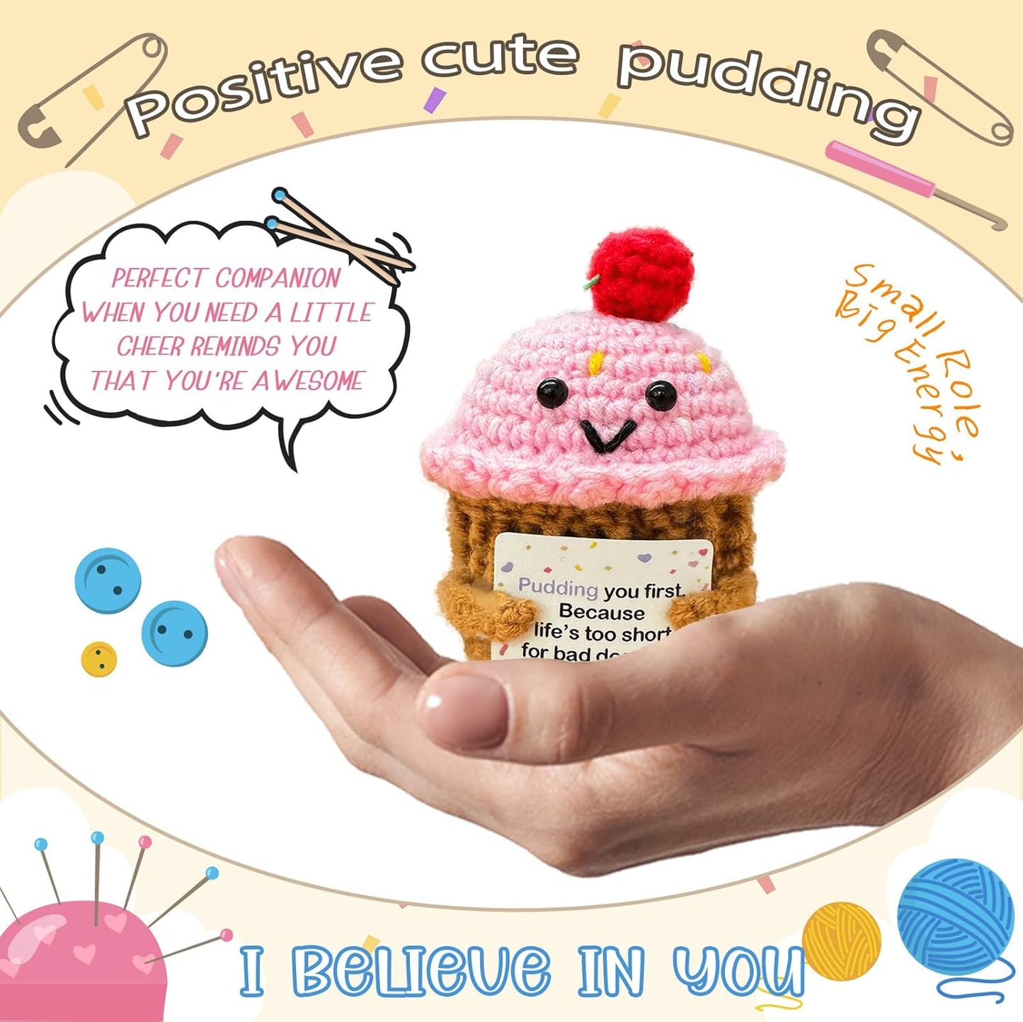 Emotional Support Crochet Pudding,Sweet Gifts for Women Daughter Sister Friend Student Birthday Graduation,Handmade Pudding Little Reminders Emotional Uplifting Support Mental Health