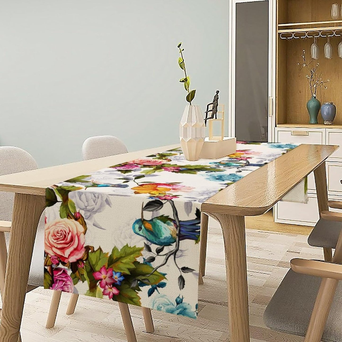Hummingbird Table Runner,Vintage Floral Country Style Table Cloth Home Kitchen Restaurant Party Decoration 13x72 Inch