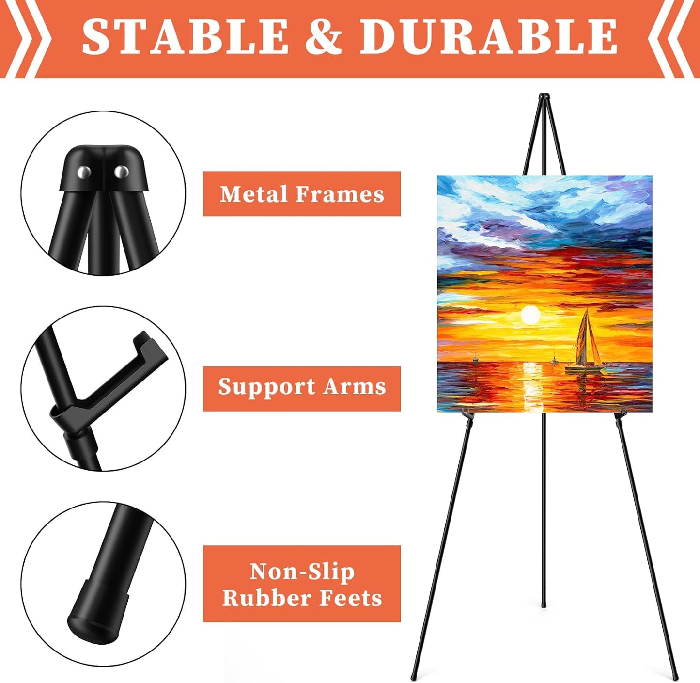 Easel Stand for Sign, 63" Portable Easels Stand for Display, Lightweight Adjustable Tripod Art Easel Stand for Wedding Sign, Black Metal Painting Easel with Portable Bags (2 Pack)