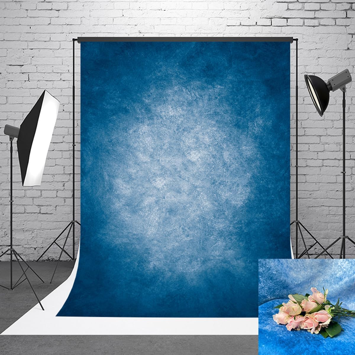 8x10ft Dark Blue Gradient Portrait Photo Backdrops Bright Center Abstract Photography Backdrop for Studio Photo Booth Prop Banner Decor Background