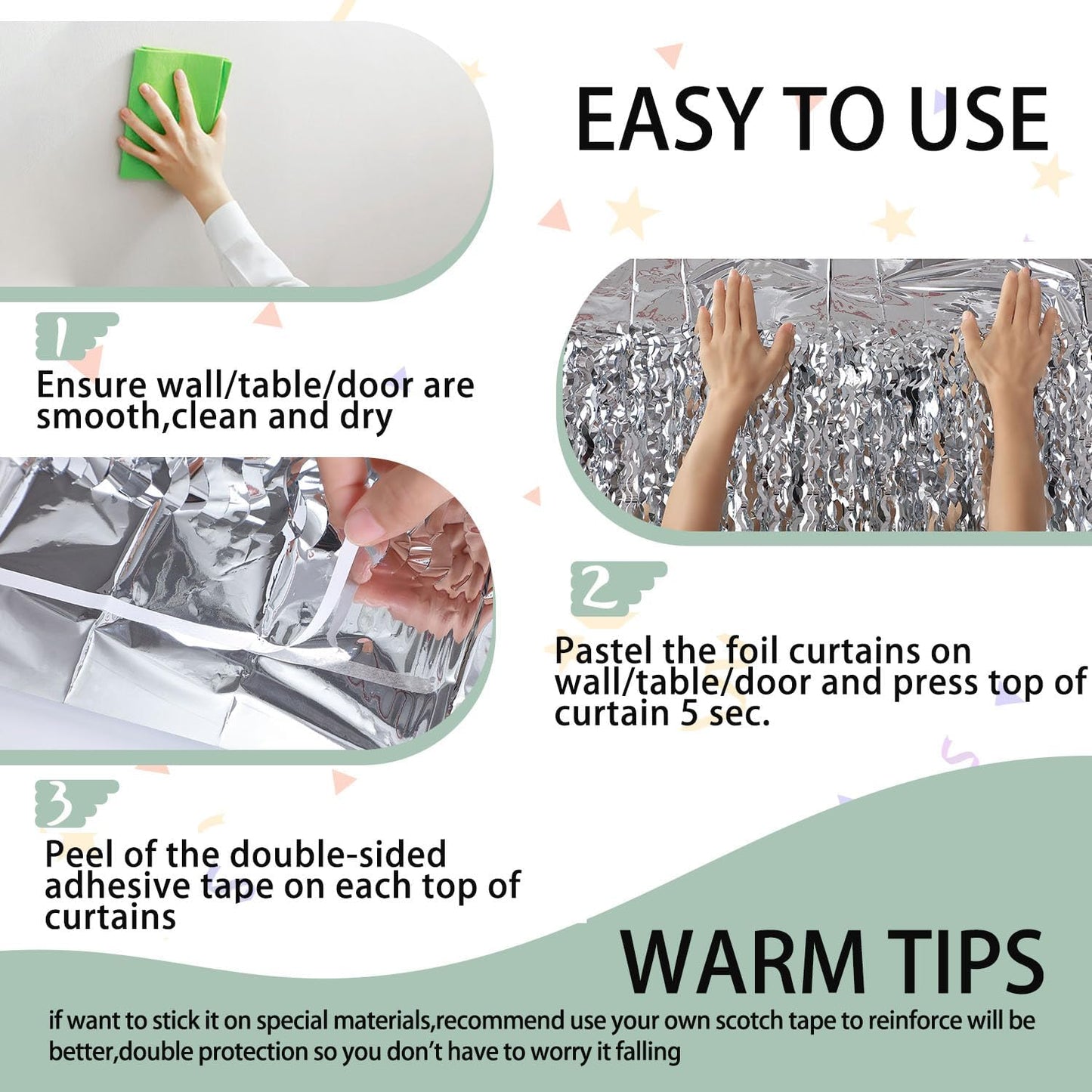 3 Pack Wave Silver Tinsel Curtain - 3.3x6.6 Feet Foil Streamers Birthday Party Decorations Wedding Background Decor Photo Booth Props