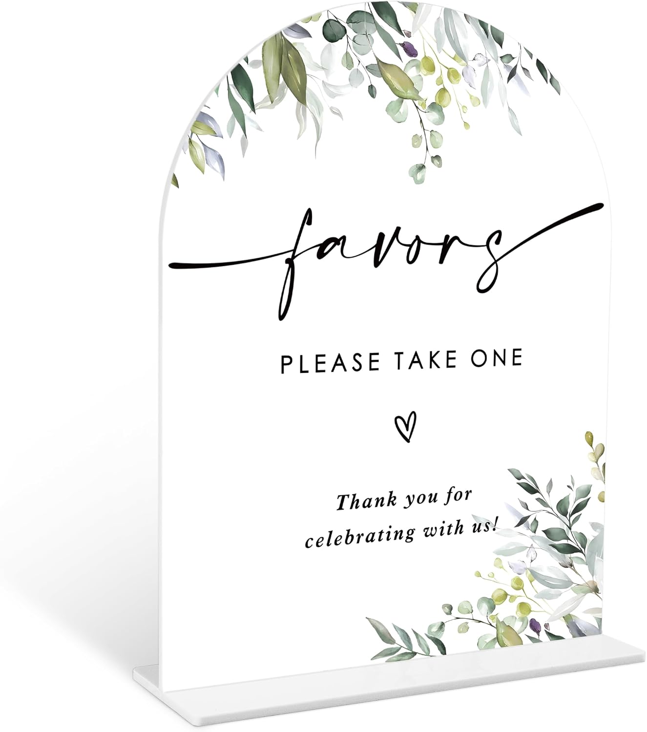 Greenery Favors Sign, 6 x 8 Inch White Arch Acrylic Wedding Sign with Holder, Wedding Sign for Ceremony and Reception, Wedding Decoration, Wedding Supplies - LY26