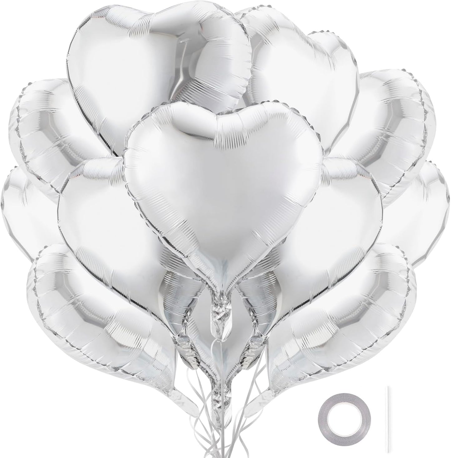 12Pcs Silver Heart Balloons, 18 Inch Silver Heart Shape Balloons Love Balloons Valentine Balloons for for Valentines Day Wedding Brithday Decorations