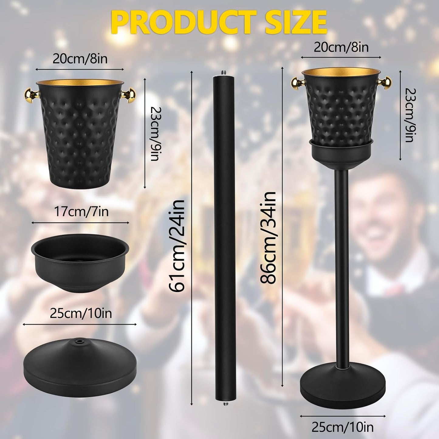 Champagne Bucket with Stand,5L Ice Bucket with Stand,Wine Chiller Bucket,Stainless Steel Champagne Stand for Wedding KTV Club BBQ Party Home Outdoor Black