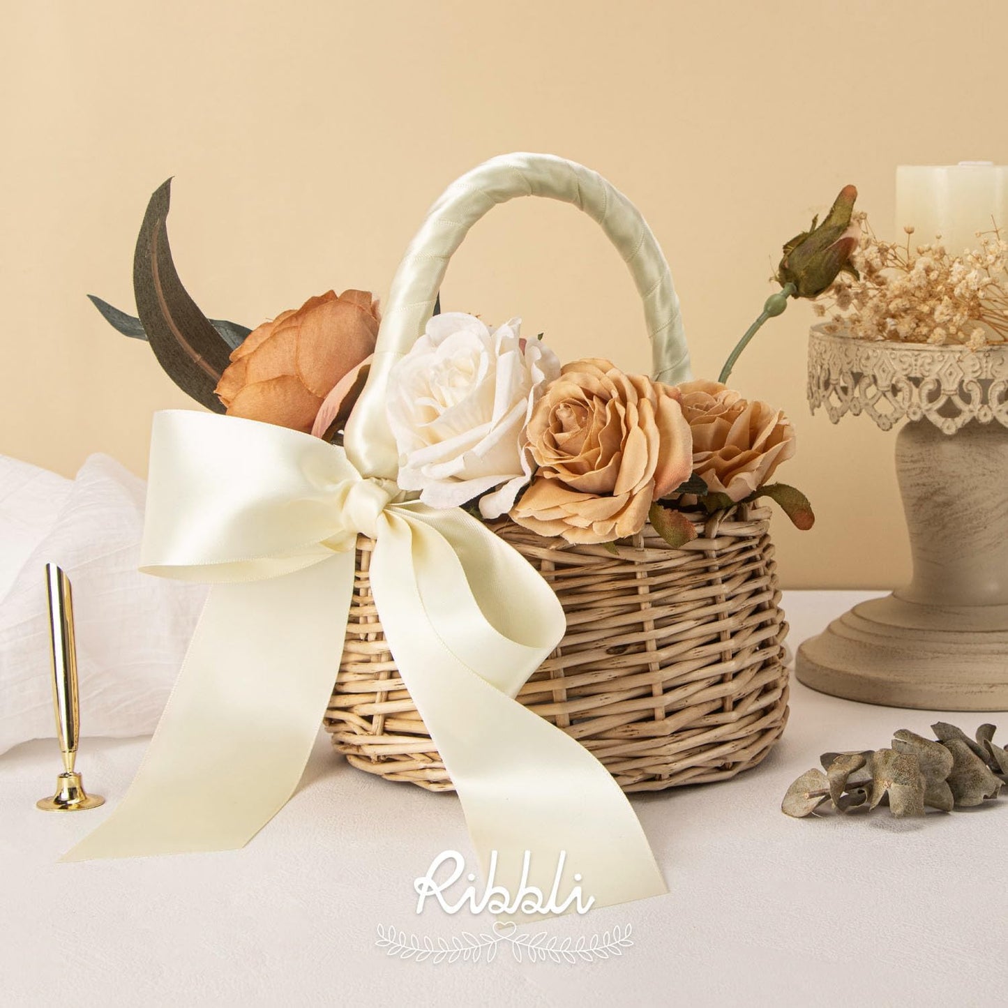 Ribbli Ivory Double Faced Satin Ribbon, 2” x Continuous 10 Yards,Use for Bows Bouquet,Gift Wrapping,Floral Arrangement,Wedding Decoration