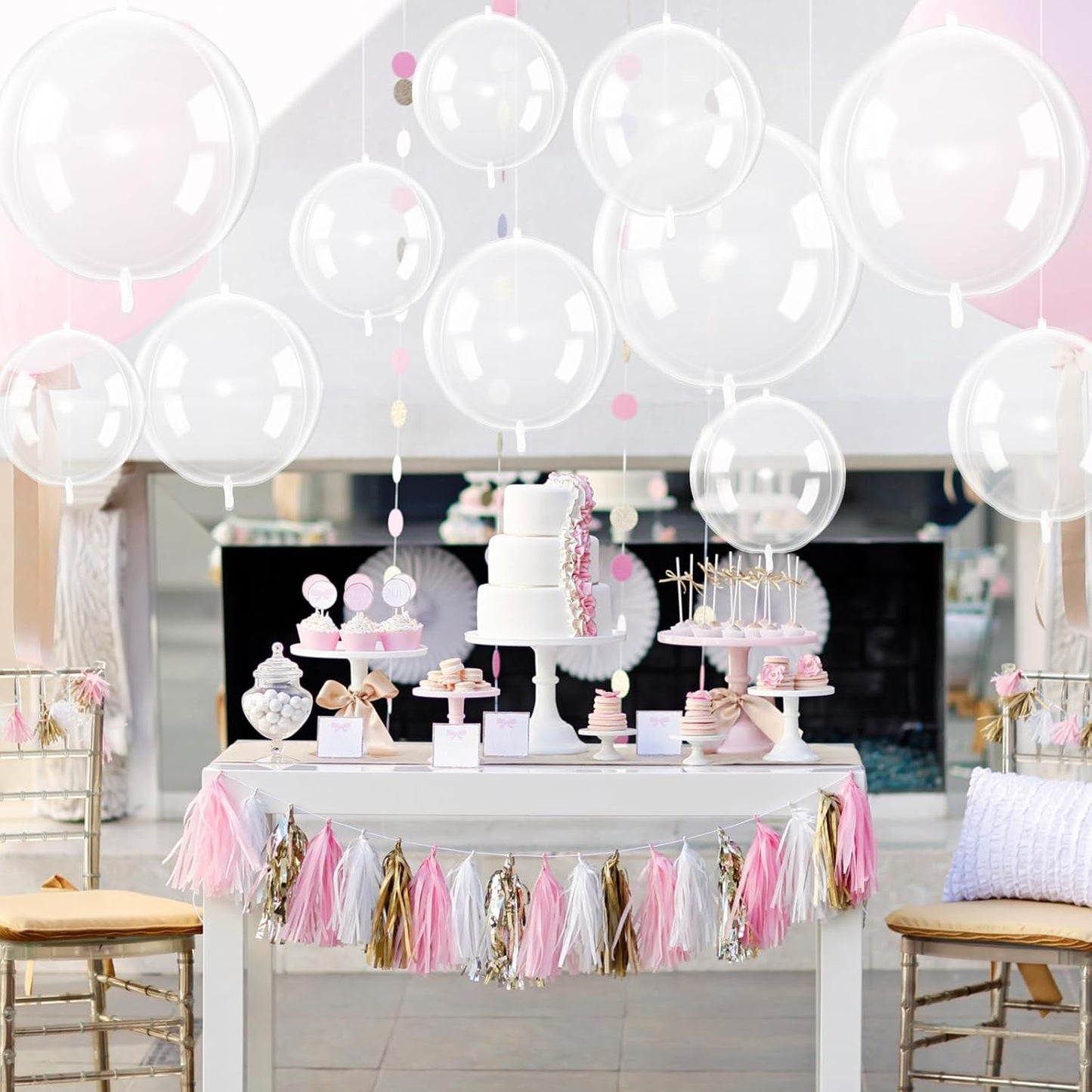 12Pcs Clear Round Foil Balloons, 22" 15" 10" 4D Helium Transparent Balloon, Clear Bubble Foil Balloon for Birthday Baby Shower Christmas Wedding Anniversary Disco Prom Bobo Party Decorations