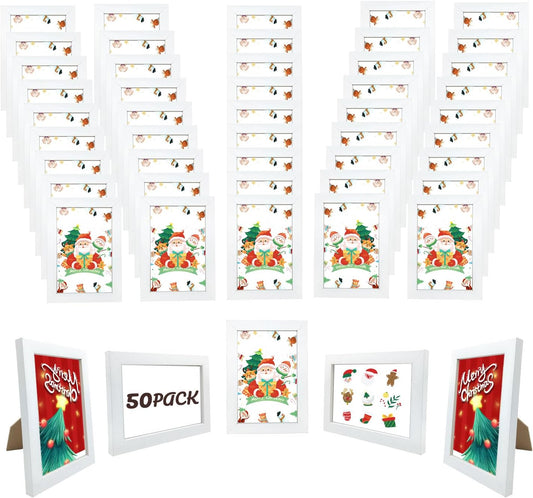 Set of 50 Picture Frame Bulk Photo Frames Wall Mounting Simple Photo Frames Multi Picture Frames for Wall or Tabletop, Fits 4"x6" White