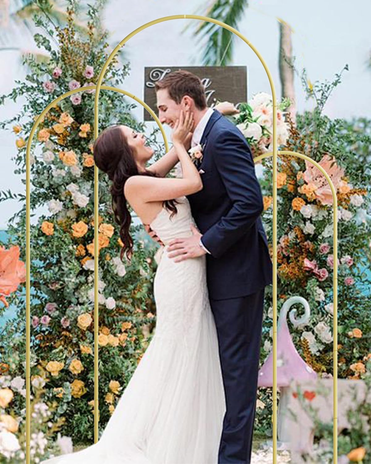 Wedding Arch Set of 3, Gold Metal Arch Backdrop Stand, Balloon Arch Stand Wedding Arch Frame for Ceremony Decoration (Gold, 6FT, 5FT, 4FT Backdrop)