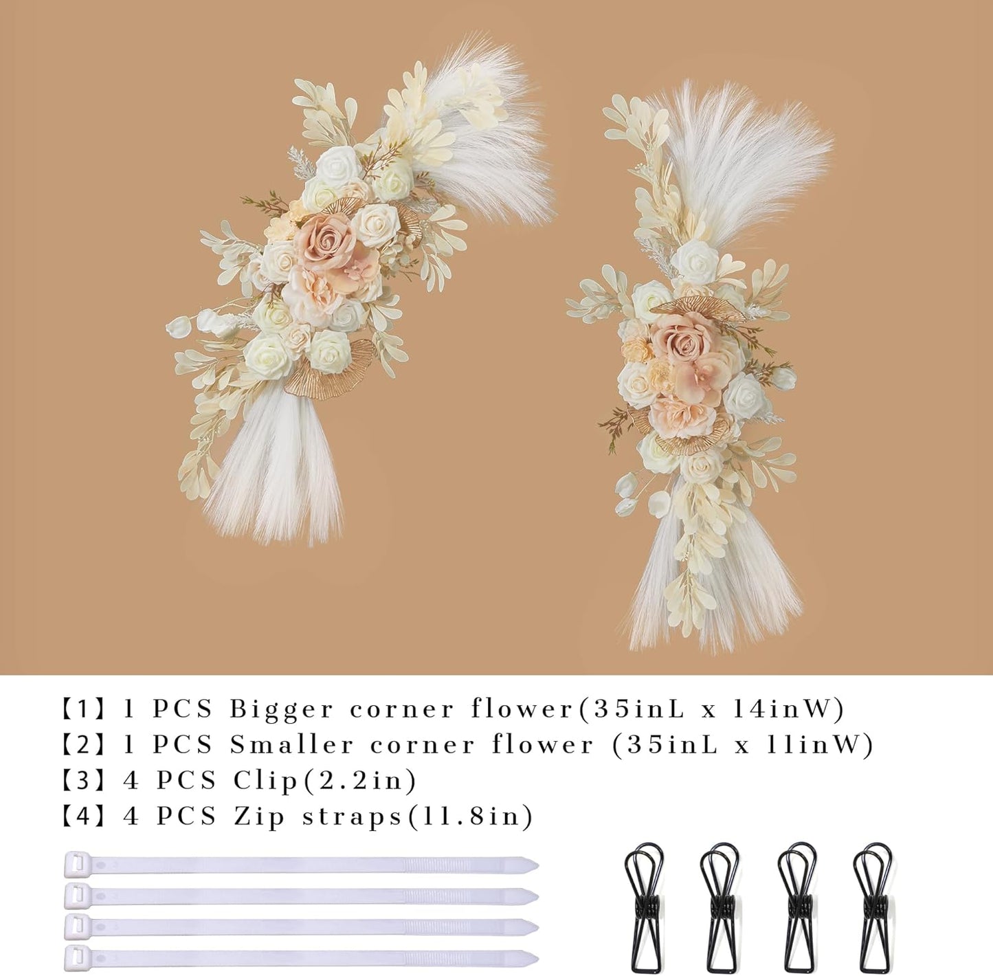 Wedding Arch Flower Kit of 2 - Artificial Flower Swag Wedding Welcome Sign Decorative Floral Swags for Wedding Reception Ceremony Signs Wedding Chair Ceremony Floral Decor (Beige)