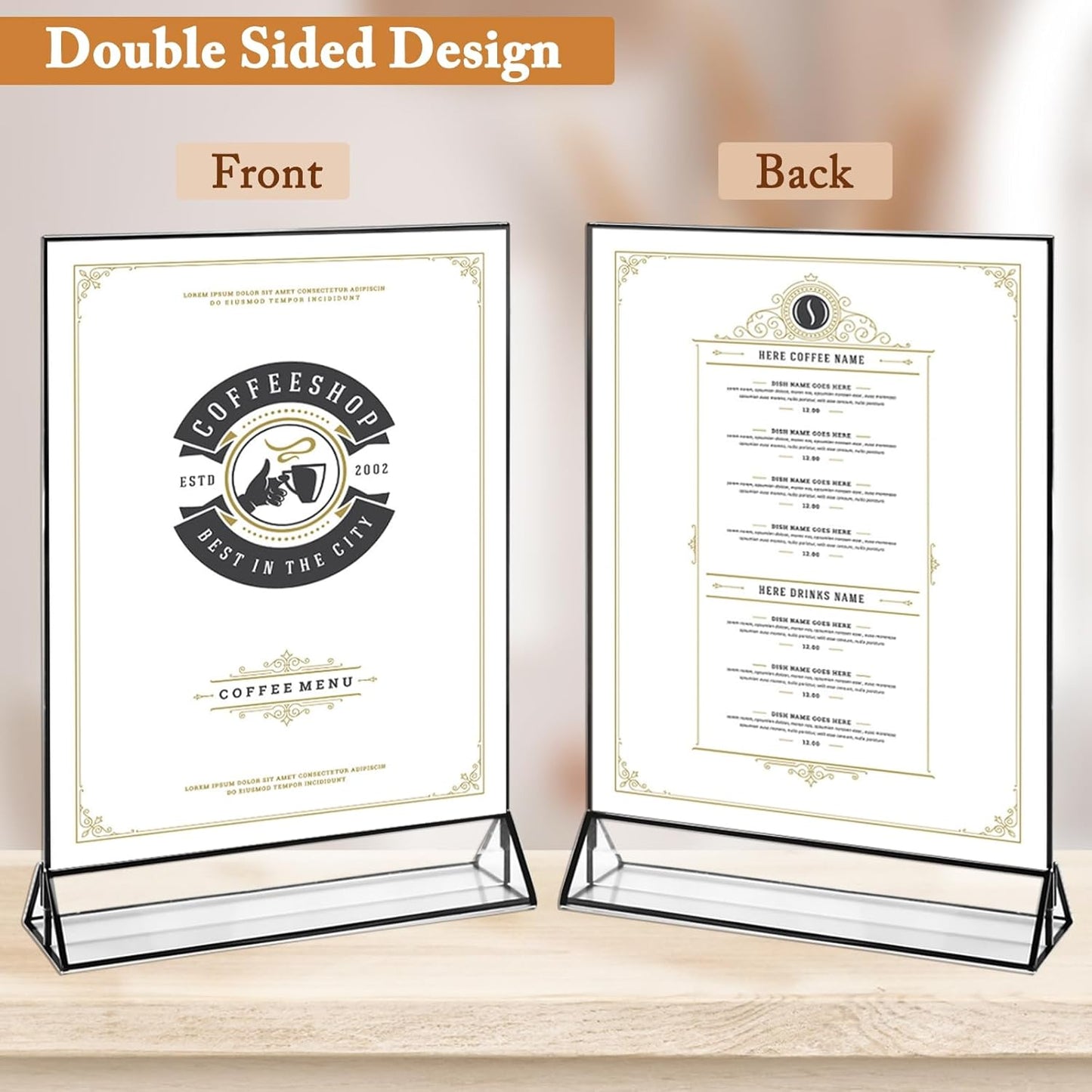 Floroom 6 Pack 8.5x11 Inch Clear Acrylic Sign Holders, Double-Sided Black Display Stand Picture Frames for Table Numbers, Menus, Flyers, Weddings, and Offices