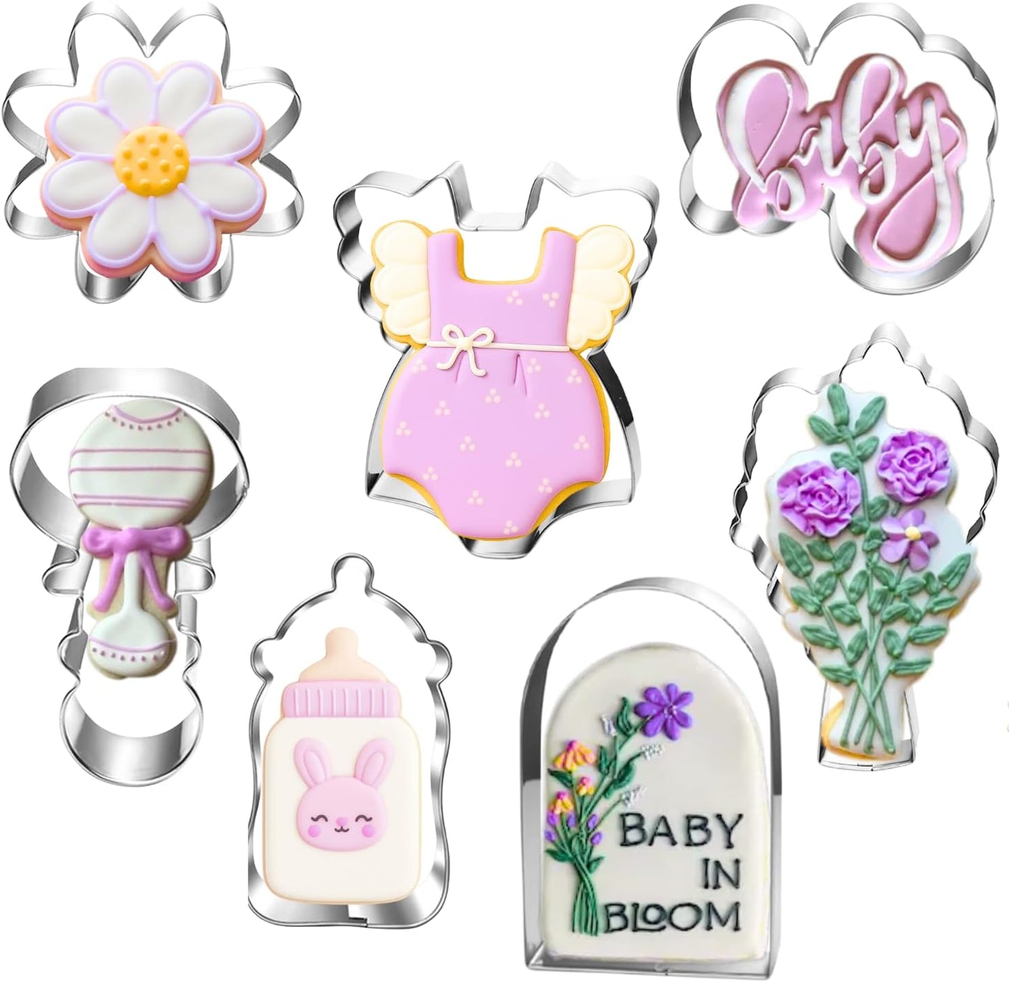 Wildflower Baby Shower Cookie Cutters Set - 7-Piece - Stainless Steel - Dishwasher Safe - Perfect for Baby in Bloom Baby Girl Baby Shower