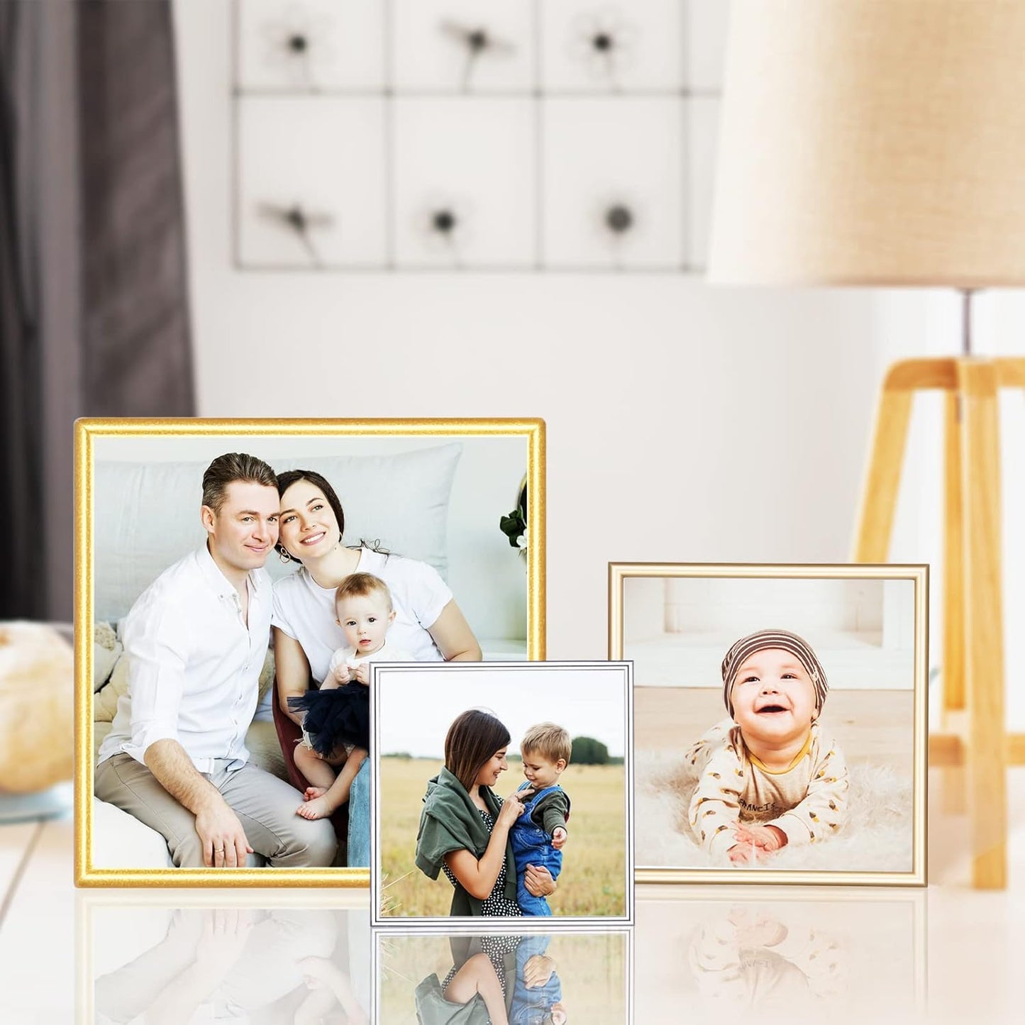 6x6 Picture Frame Set of 2, Brass Modern Thin Aluminum Metal Square Photo Frame with HD Glass, Display for Tabletop and Wall, 2 Pack