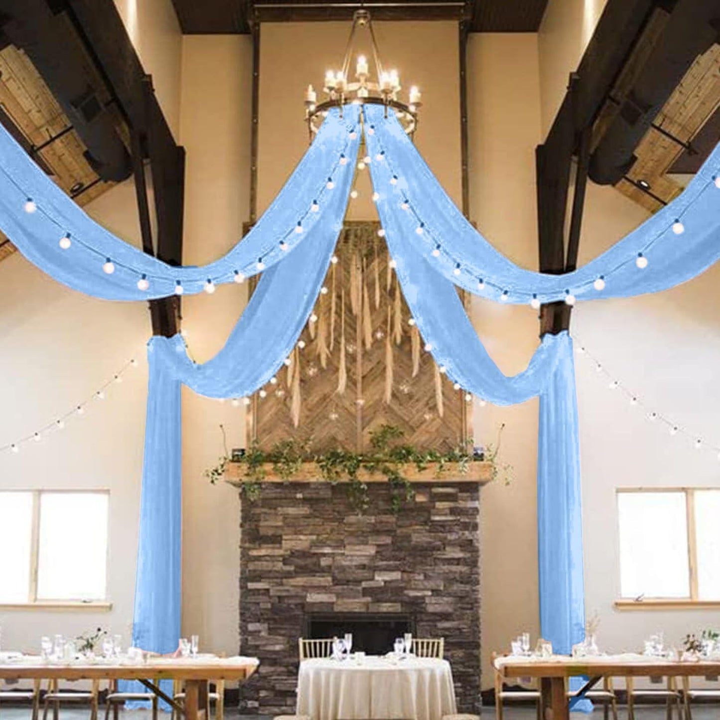 MODFUNS Baby Blue Ceiling Drapes Chiffon Ceiling Fabric Draping Fabric 5x30ft 4 Panels Semi Sheer Wedding Arch Drape Unique Ceiling Curtain for Wedding Banquet Stage Prom Ceiling Drapery