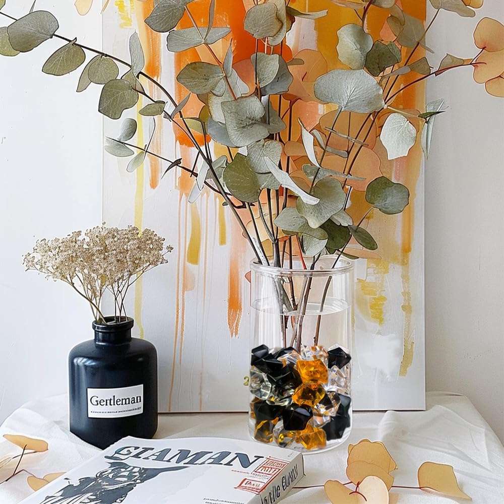 HappyFiller Halloween Decoration Acrylic Gems Fake Crystal Cubes Jewels Rocks for Vase Fillers, Centerpieces,Party Decor Ice Stones Table Scatter,Orange,Black and White,14 OZ