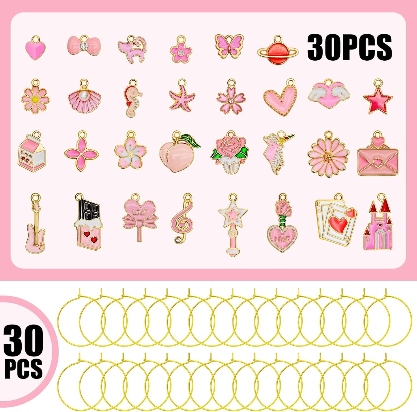 30PCS Wine Glass Charms Identification Markers for Stem Glasses, Wine Tasting Party Favors Holiday Decorations