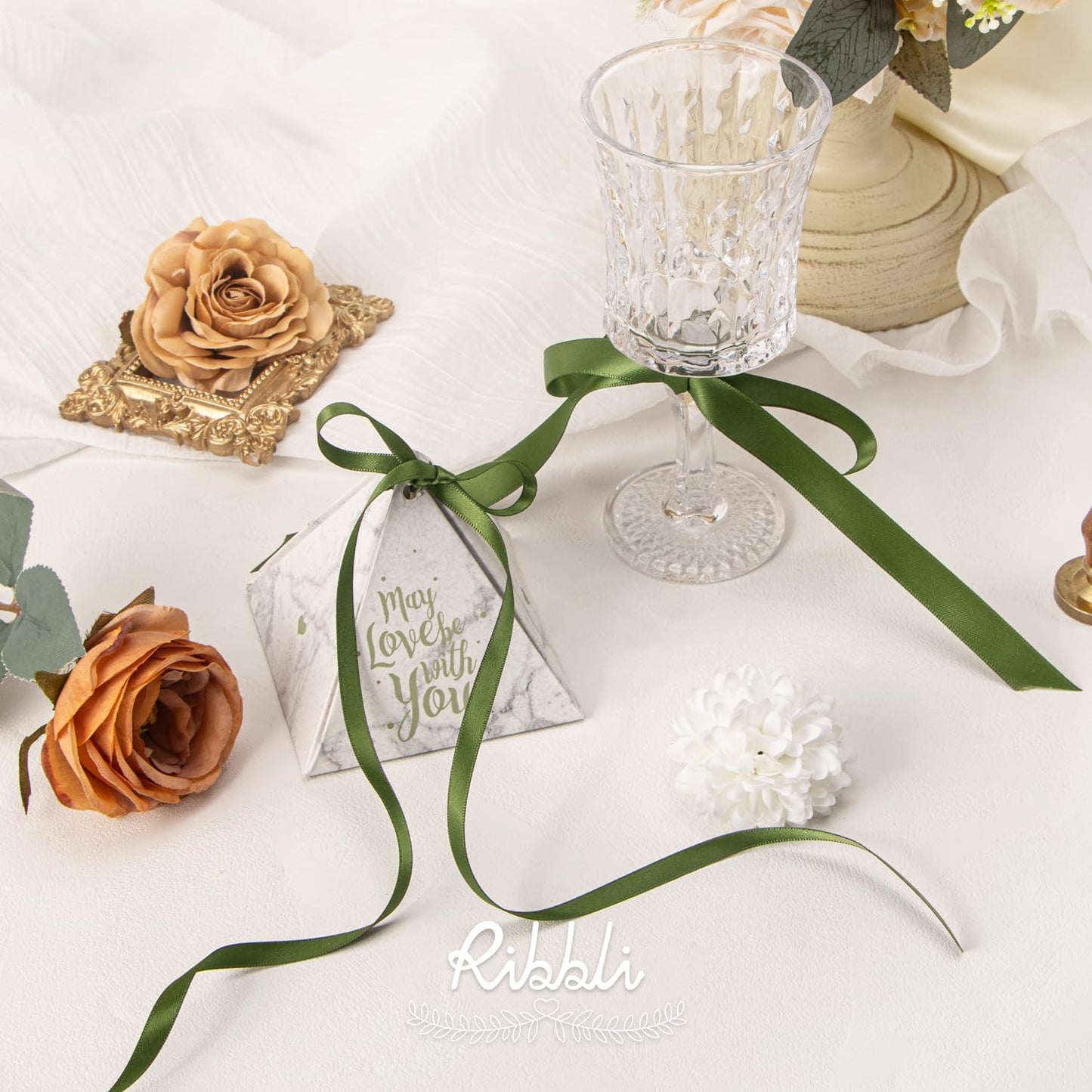 Ribbli Moss Green Satin Ribbon,Double Faced Satin 1/2 inch x Continuous 25 Yards,Use for Bows Bouquet,Gift Wrapping,Wedding Decoration,Floral Arrangement