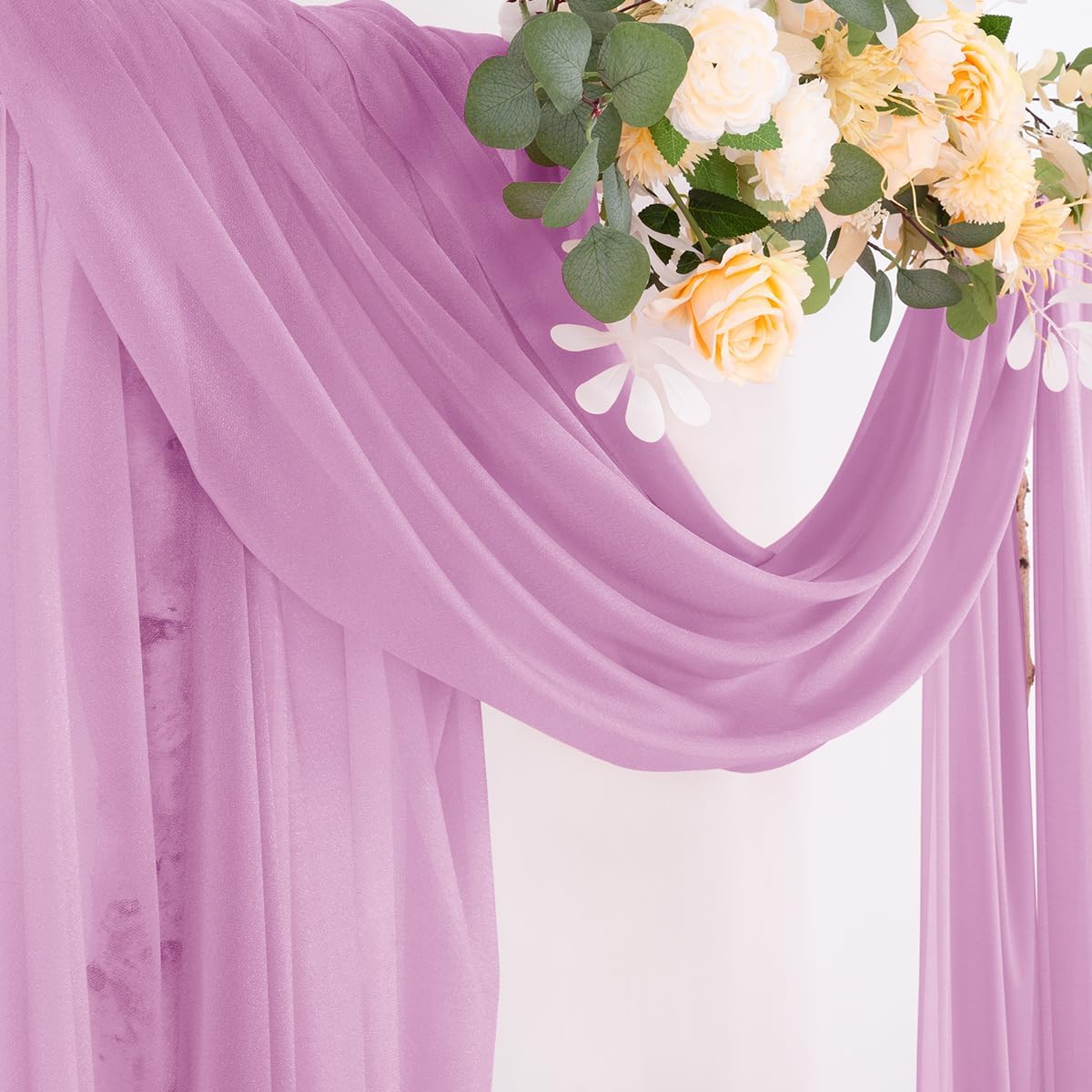Socomi Purple Sheer Wedding Arch Draping Fabric 29" x 20Ft 1 Panel Outdoor Curtain Drapes Extra Long for Bridal Baby Shower Ceremony Birthday Party Decor