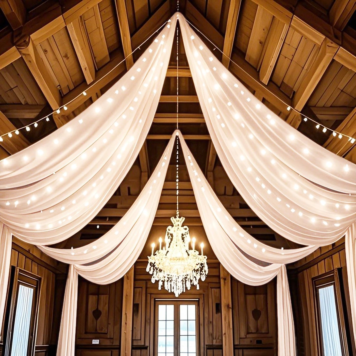FUHSY Ceiling Drapes for Weddings 4 Panels 5x20 FT Champagne Chiffon Fabric Drape Sheer Backdrop Curtains for Bridal Wedding Arch Draping Fabric Tent Ceiling Curtains Hanging Kit for Bedroom Canopy