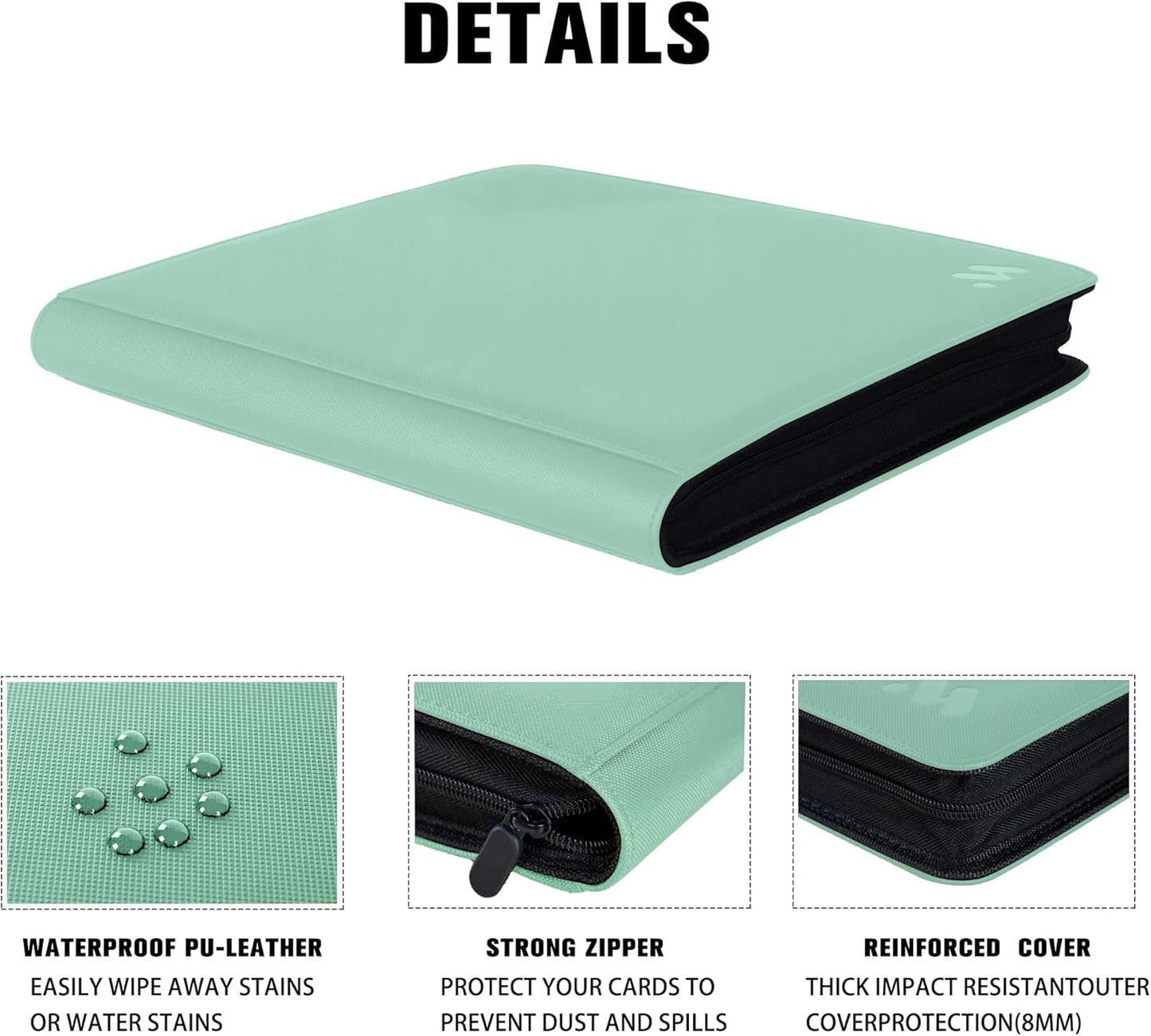 Premium 1000+ Pockets Card Binder,16 Pockets Trading Card Binder Ringless Side Loading Trading Card Album Folder for TCG - Light Green