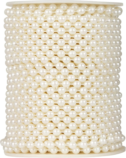 82 Feet Crafts Faux Pearl Roll 6mm Pearl Garland for Wedding Centerpiece Backdrop Christmas Tree and Flowers Decoration DIY (Ivory)