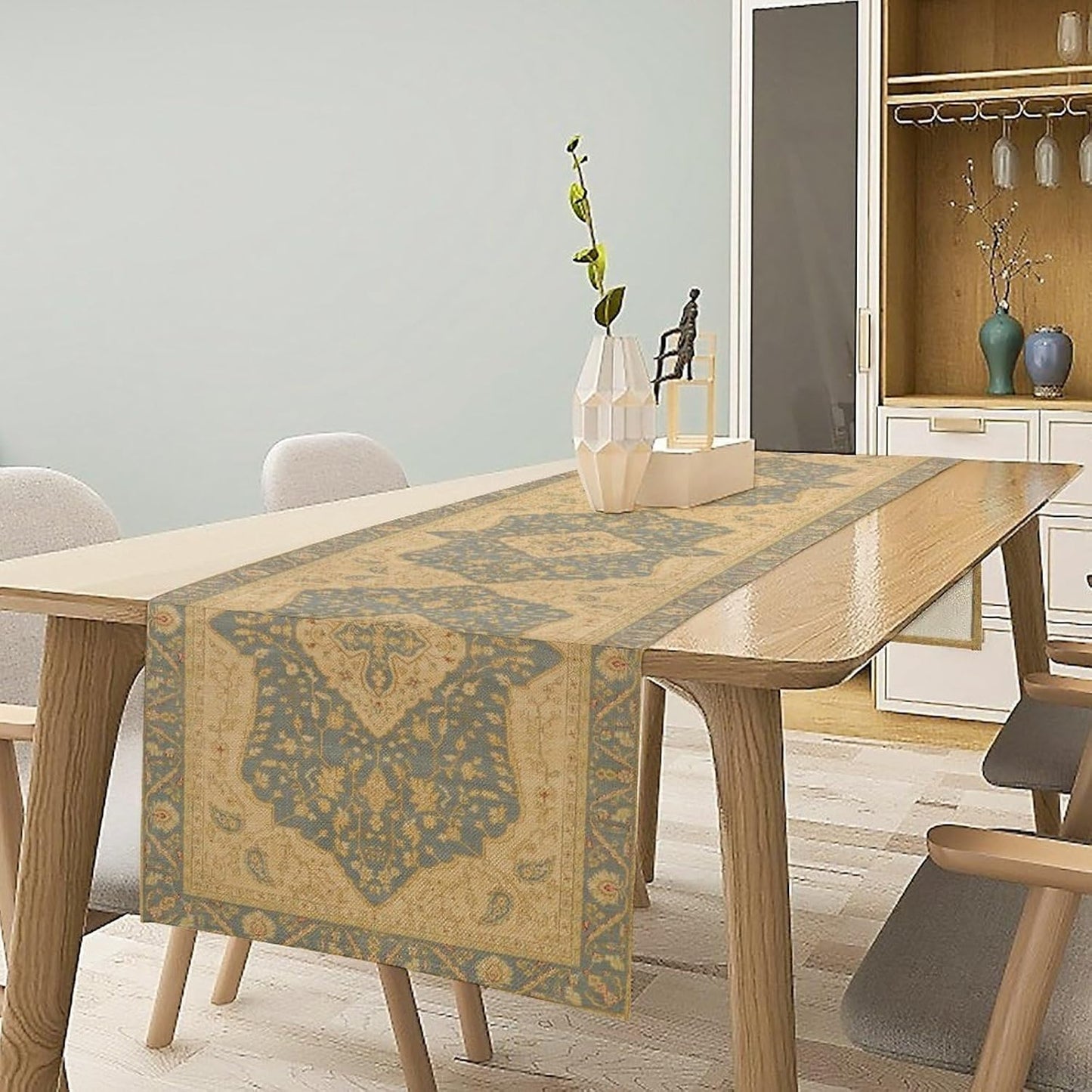 Boho Table Runner,Vintage Geometric Traditional Textured Rustic Farmhouse Bohemia for Home Farmhouse Kitchen Table Dining Coffee Room Garden Party Wedding Decor 13x60in