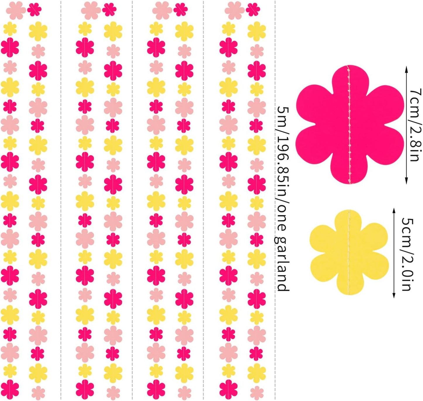 Hot-Pink Yellow Fall Party-Decorations Streamers-Garland - 52ft Boho Flower Hanging Paper Banner, Groovy Birthday Baby Bridal Shower Bachelorette Wedding Classroom Decor Hugfond