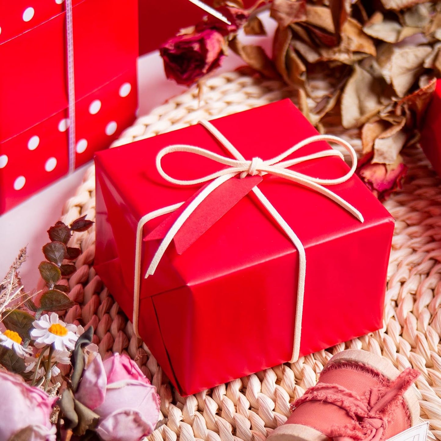 Flyhill Red Wrapping Paper,Reversible Gift Wrap Paper with Polka Dot Design for Girls,Birthday,Valentine's Day,Mother's Day(17 Inch X 32.8 Feet)