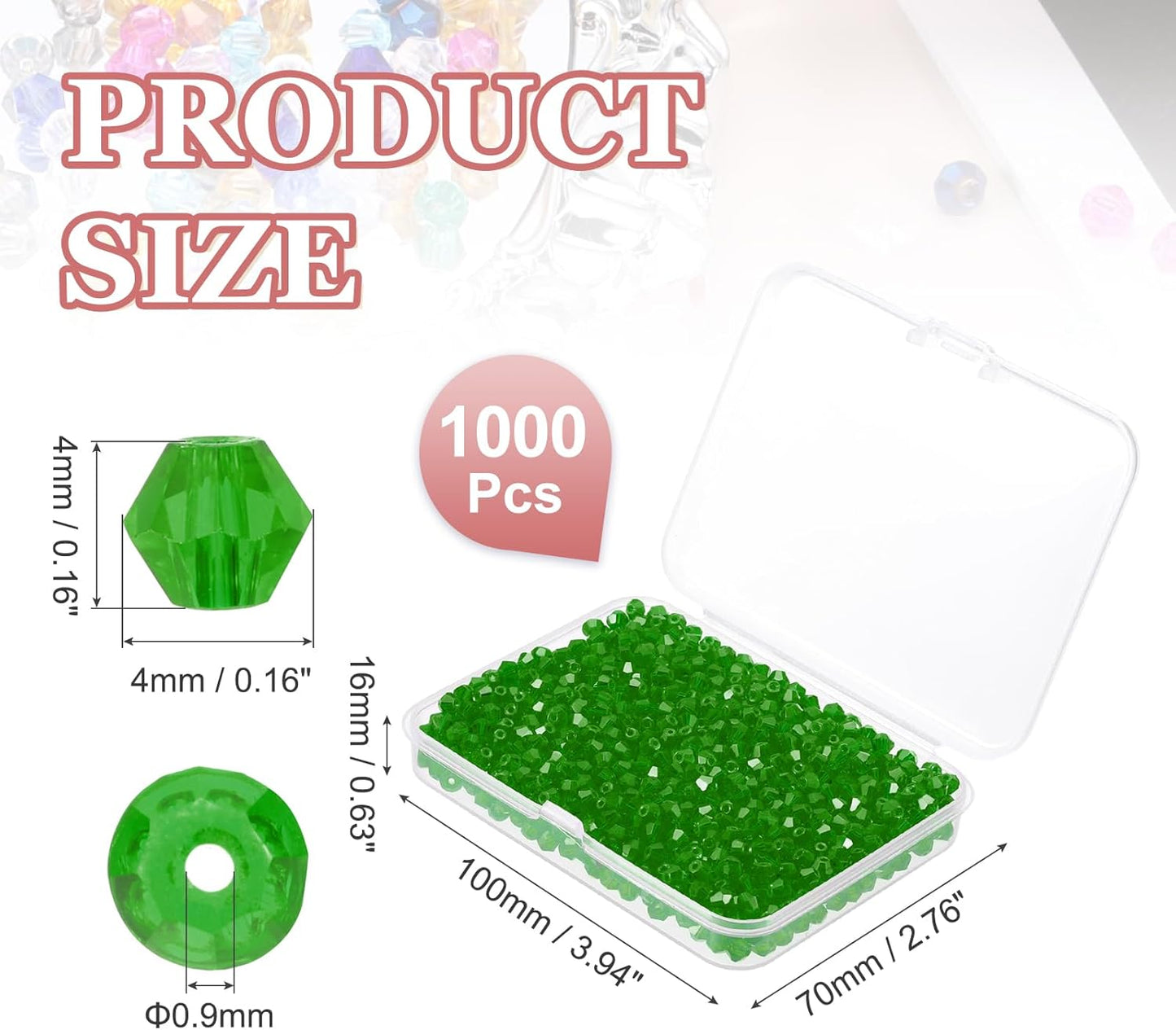 PATIKIL 1000pcs 4mm Bicone Glass Crystal Beads, Faceted Glass Spacer Beads with Box for Jewelry Making Bracelet Necklace Earrings DIY Suncatcher Craft, Grass Green