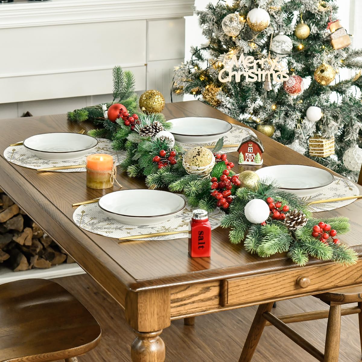 Artoid Mode Beige Snowflake Let It Snow Winter Placemats Set of 4, 15 Inch Seasonal Christmas Xmas Round Table Mats for Dining Decoration