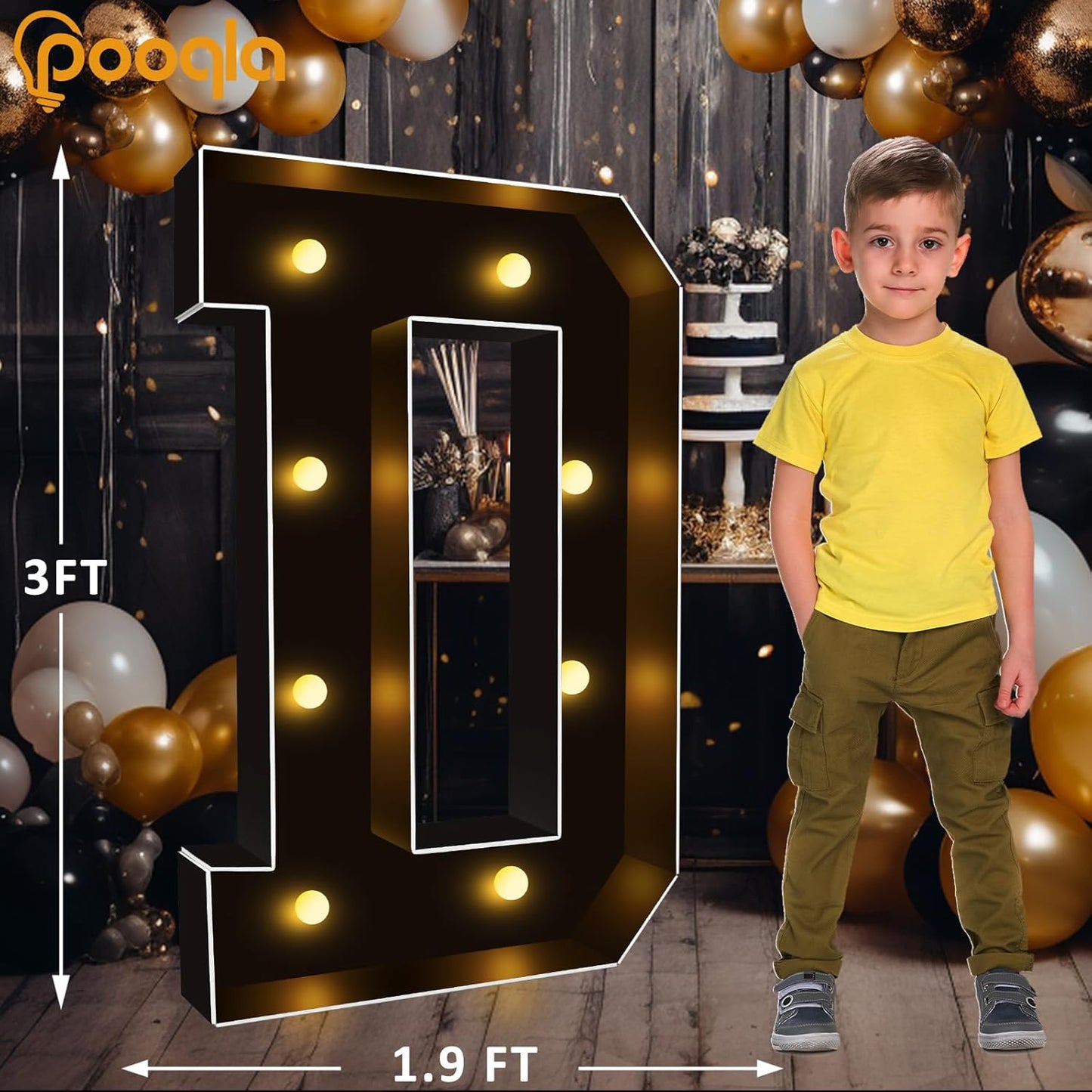 Pooqla 3FT Marquee Light Up Letters, Black LED Party Decor Large Marquee Letters 3 Feet Tall, Giant Mosaic Letter for Birthday Graduation Anniversary Wedding Decoration, Letter D