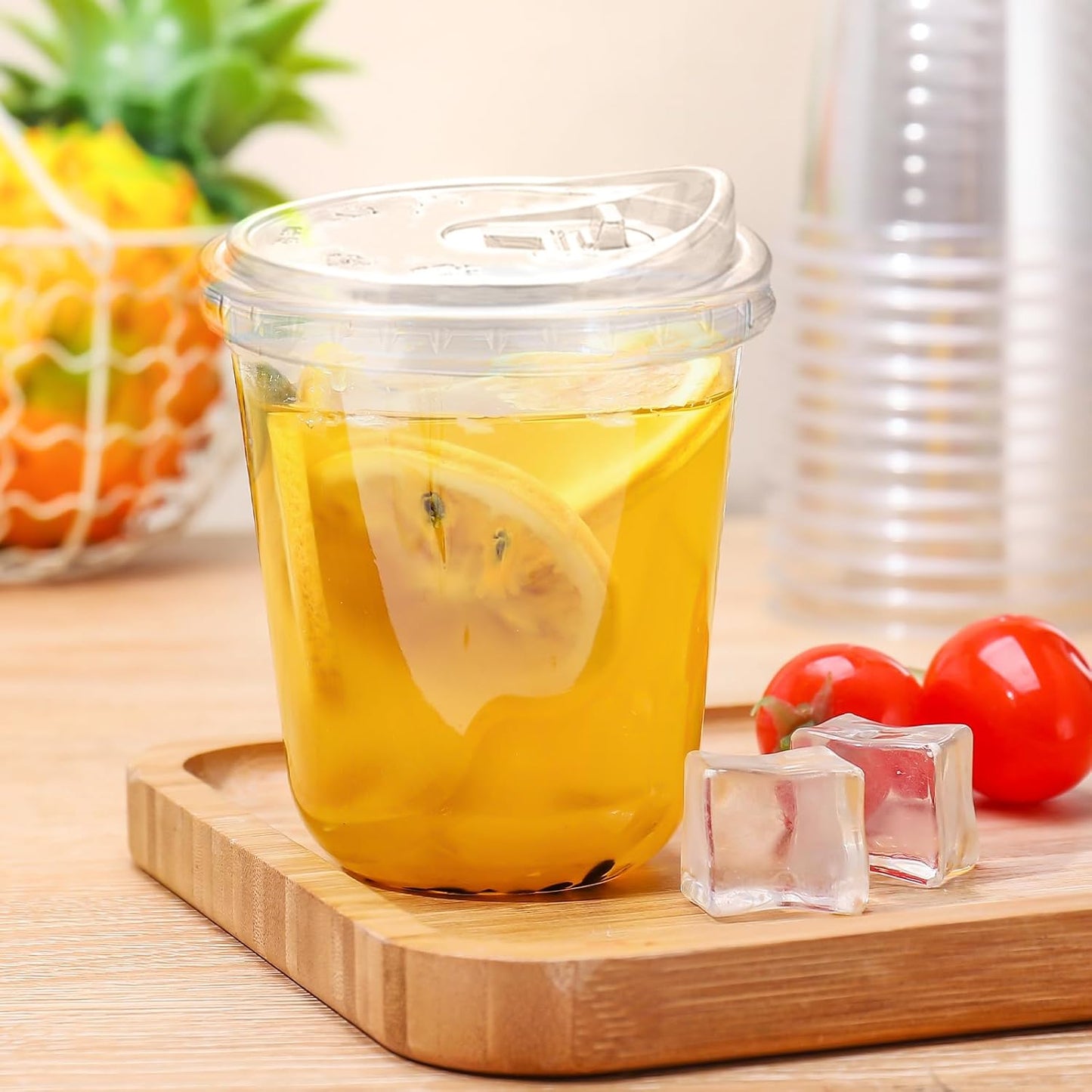 12oz Disposable Stemless Glasses With Strawless Sip Lids,PET Disposable Drinking Cups,Clear Plastic Wine Glasses for Parties Birthday,Wedding,Meeting,Christmas Party Supplies. (50, Transparent)