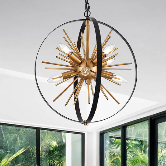 17.72'' Black Gold 8-Light Globe Sputnik Chandelier Modern Industrial Adjustable Hanging Ceiling Firework Pendant Light Fixture for Entryway Stairway Kitchen Dining Living Room Hallway