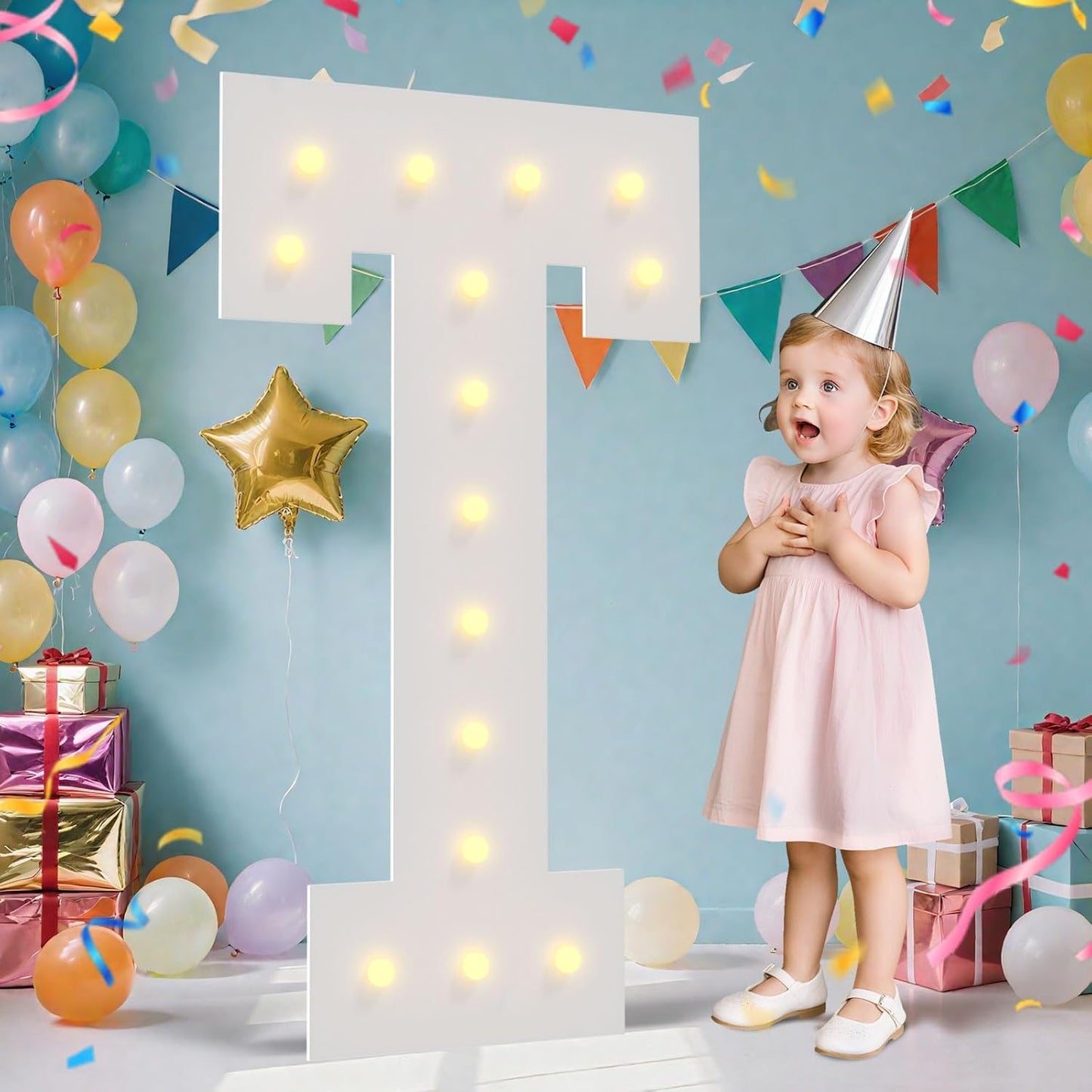 4FT Marquee Light Up Letters - Large Marquee Letters 4 Feet Tall for Birthday Party Decorations, Big Letter for Wedding Event Marry Me Baby Shower Bridal Shower, Letter T