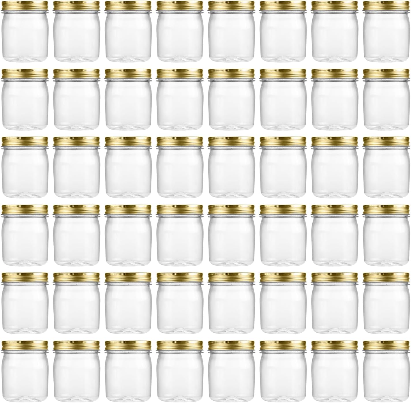 novelinks 8 oz Clear Plastic Jars with Screw-On Lids - BPA-Free Refillable Storage Containers for Slime, Spices, Crafts, Kitchen & Home Organization (48 Pack,Gold)