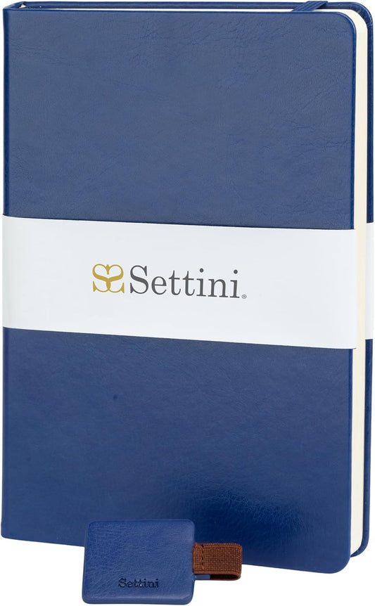 SETTINI Journal Notebook for Writing, Vegan Leather Hardcover Notebook - Pen loop, Back Pockets & Lay-Flat design, 120 GSM A5 College ruled Bleed free Paper, Gift Set for Men and Women, Saphire Blue - Birthday Gift