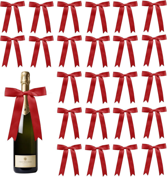 30 Pcs 5x7 Inch Satin Red Bows with Twist Tie – Premade Tied Ribbon Bows for Gift Wrapping, Cake Treat Bags Craft DIY Gift, Birthday Decorations, Balloons & Garland Home Decor