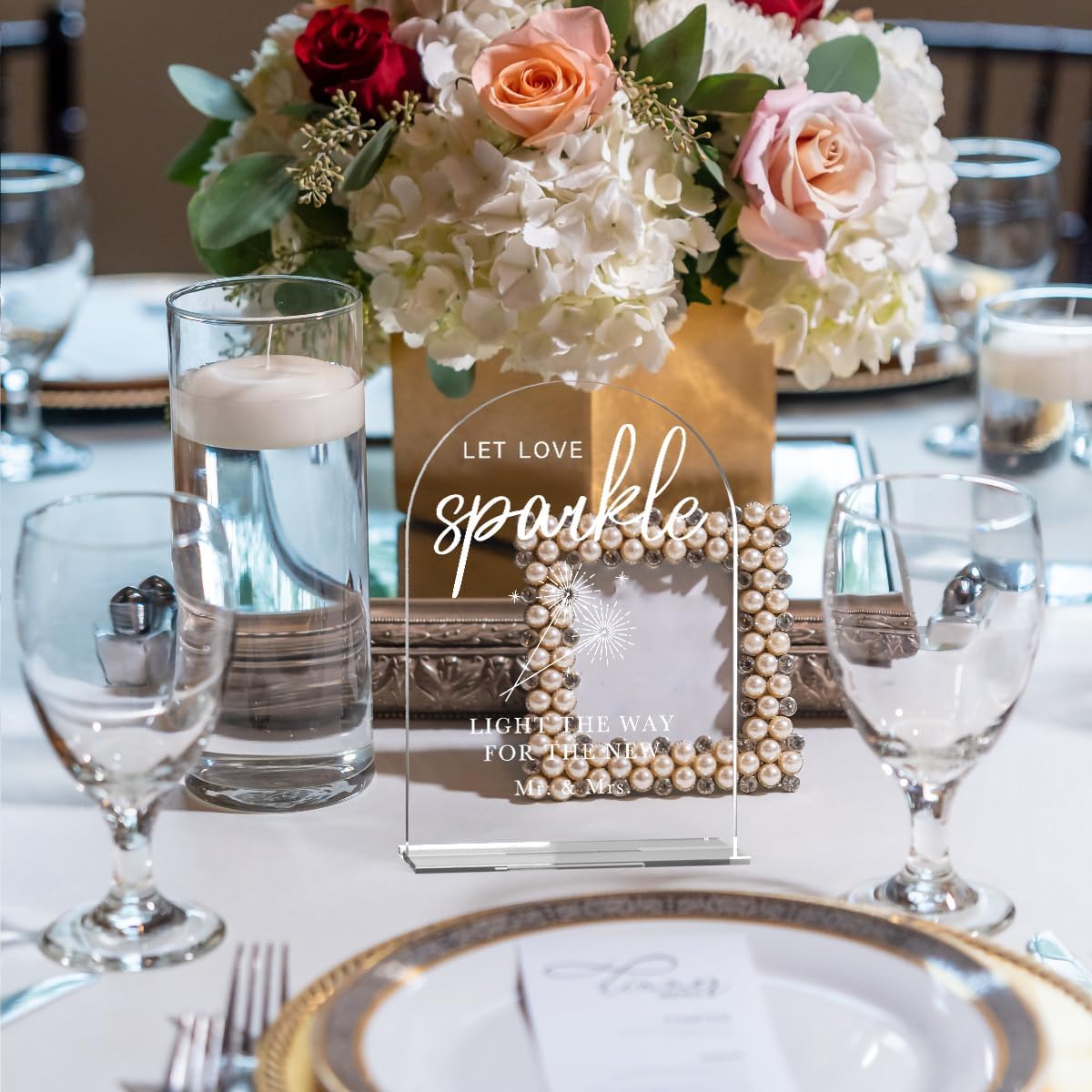 Acrylic Wedding Sign Wedding Signs for Ceremony Let Love Sparkle Sign for Wedding, Modern Calligraphy Arch Acrylic Table Top Sign for Wedding Reception and Event Party Table