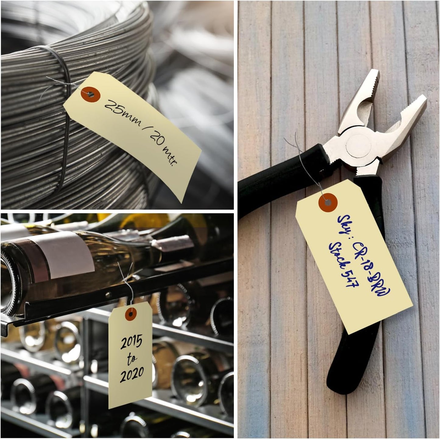 SmartSign Blank Manila Tags with Wire (Pre-Attached)- Pack of 100, Size-5, 13pt Thick Cardstock Shipping Tag, 4 3/4" x 2 3/8" Paper Hang Tags with Reinforced Fiber Patch