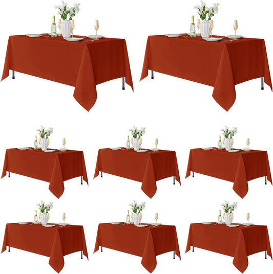 Fitable 8 Pack Rectangle Tablecloths: Stain Resistant Wrinkle Free Fall Table Clothes, Washable Reusable Polyester Table Covers for Wedding Thanksgiving Party Birthday Banquet(Rust, 70x108 Inch)