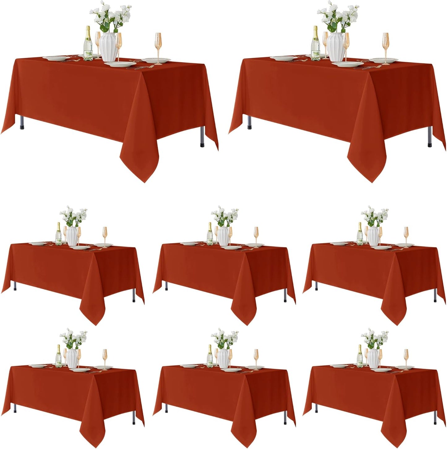 Fitable 8 Pack Rectangle Tablecloths: Stain Resistant Wrinkle Free Fall Table Clothes, Washable Reusable Polyester Table Covers for Wedding Thanksgiving Party Birthday Banquet(Rust, 60x102 Inch)