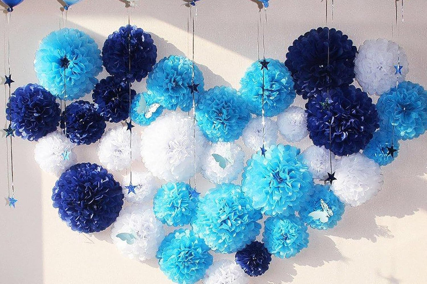 ZOOYOO Green Cream Paper Pom, White Green Party Decoration, Sage White Tissue Paper Pom Decorations for Engagement, Bachelorette, Bridal Shower, Birthday, Anniversary - 12PCS