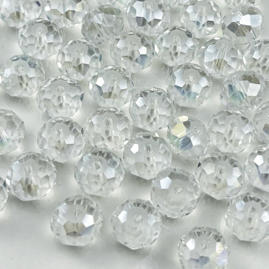 50pcs 10mm Crystal Glass Beads for Crafts Faceted Rondelle Glass Beads for Jewelry Making Crystal Spacer Beads for Necklaces Bracelets Earrings DIY Craft(Transparent AB)