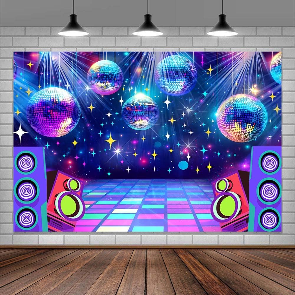 Dance Party Backdrop Retro 80s 90s Theme Stage Dance Ball Music Birthday Party Decoration DJ Photography Background 15 x 10 ft for Baby Shower Picture Photo Shoot Polyester Fabric,Multi1